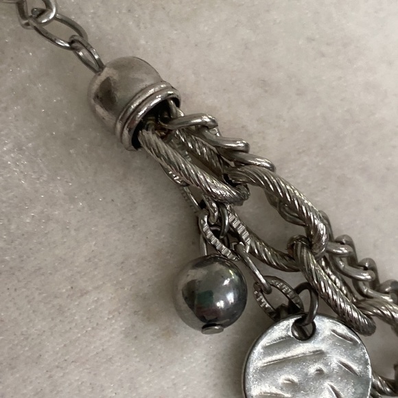 Silver Rocker Rebel Edgy Layered Bead Discs Coins Textured Chain Necklace - Picture 10 of 16